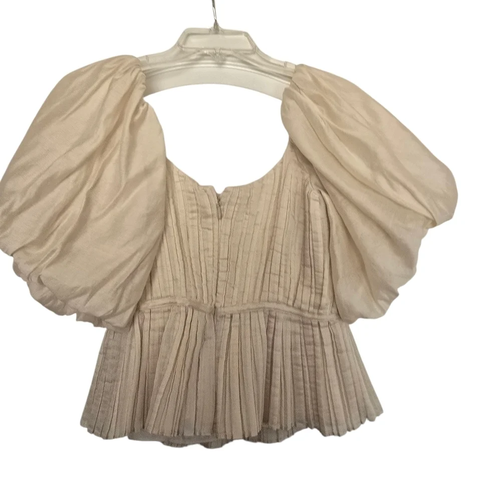 Banana Republic Ivory Pleated Cream Puff Sleeve Top